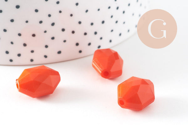 perles facettées plastique ORANGE, fournitures créatives, perles bijoux, fabrication bijoux, perles vintage, 1.8cm,x 10 (G7144)