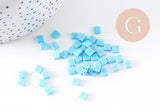 perles rocaille carré verre rectangle bleu, perle carré création bracelet, perle tila,4.5mm,2 trous, x50 (4.8 GR) (G5481)