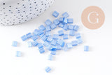 perles rocaille carré verre rectangle bleu tendre nacré, perle carré création bracelet, perle tila,4.5mm,2 trous, x50 (4.8 GR) (G4452)