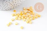 perles rocaille carré verre rectangle jaune opaque, perle carré création bracelet, perle tila,4.5mm,2 trous, x50 (4.8GR) (G5482)