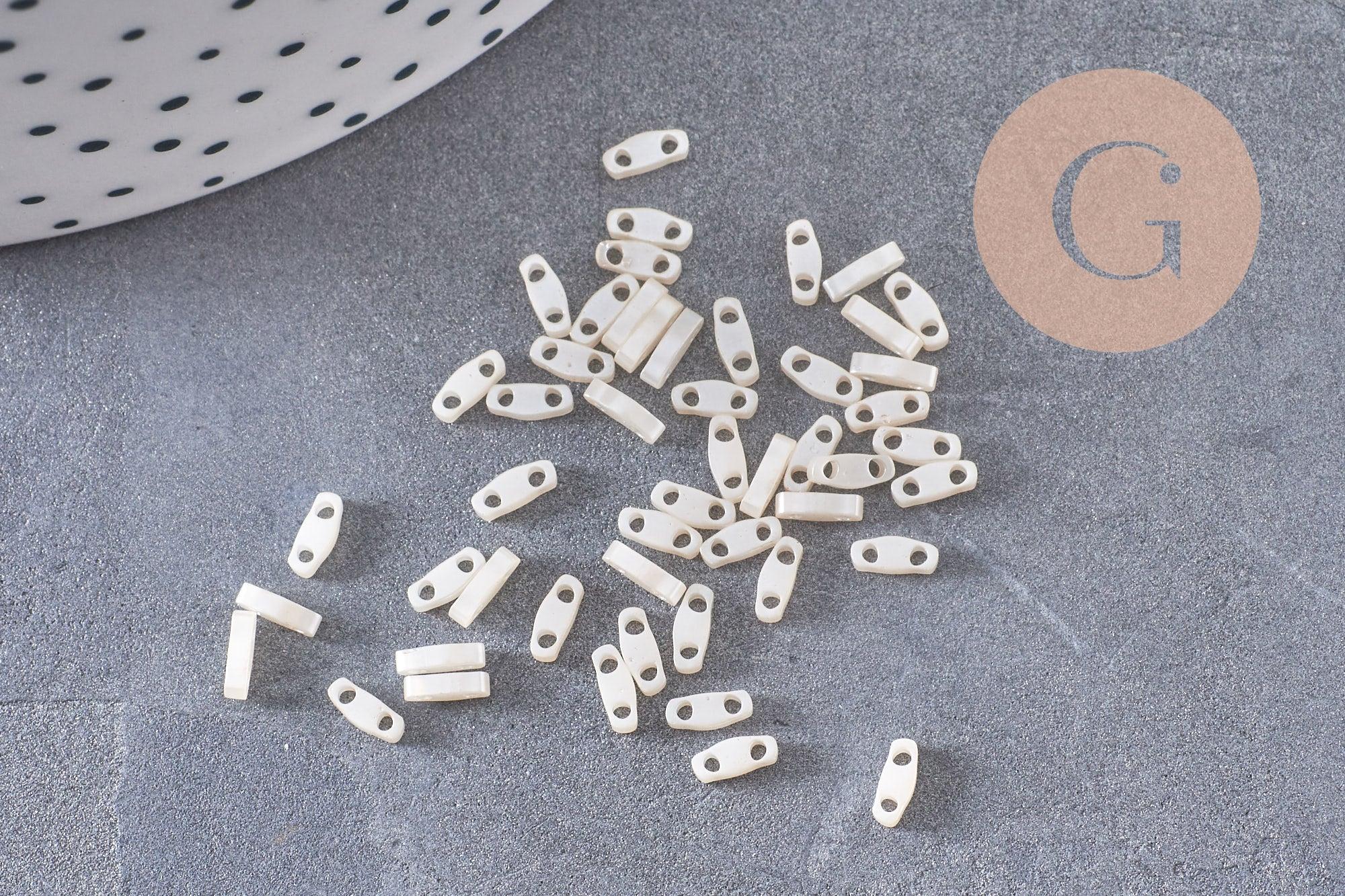 perles rocaille verre rectangle beige opaque, perle carré création bracelet, perle tila, 2mm,2 trous, x50 (1.2 Gr) (G4606)