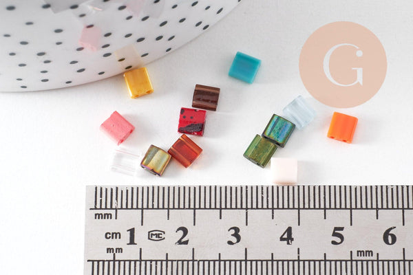 perles rocaille verre rectangle multicolore façon tila 4.5mm/2 trous, x50 (G4188)