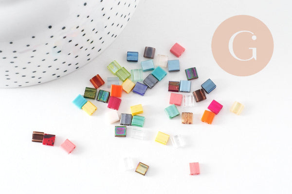 perles rocaille verre rectangle multicolore façon tila 4.5mm/2 trous, x50 (G4188)