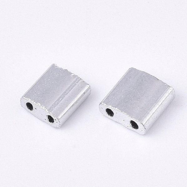 perles rocaille verre rectangle plaqué Argent, perle carré création bracelet, perle tila,4.5mm,2 trous, x50 (4.8Gr) (G5487)