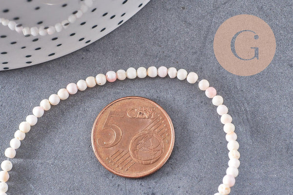 perles ronde coquillage rose naturel ,perle ronde rose clair coquillage, 2.5-3mm, le fil de 140 perles, x1 (G3843)