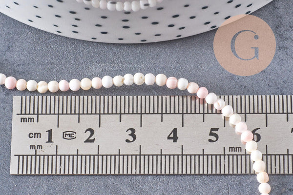 perles ronde coquillage rose naturel ,perle ronde rose clair coquillage, 2.5-3mm, le fil de 140 perles, x1 (G3843)