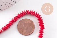 perles rondelles bambou de mer rouge, perles imitation corail, corail naturel, fil de 40cm, 7-7.5mm, x1 (G3886)