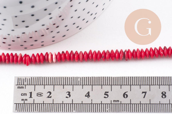 perles rondelles bambou de mer rouge, perles imitation corail, corail naturel, fil de 40cm, 7-7.5mm, x1 (G3886)