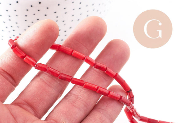 perles tube corail en bambou de mer (imitation corail), corail teinté, 13mm, x1, le fil de 41cm (G3780)