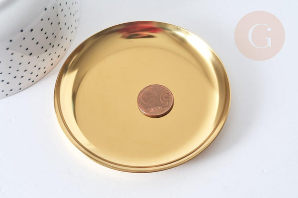 Plateau présentoir Rond à bijoux acier 430 inoxydable doré 101mm, x1 (G7916)