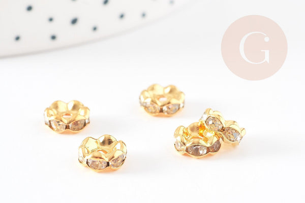 rondelles laiton doré zircon grade B 8mm, perle intercalaire, x20 (G5602)